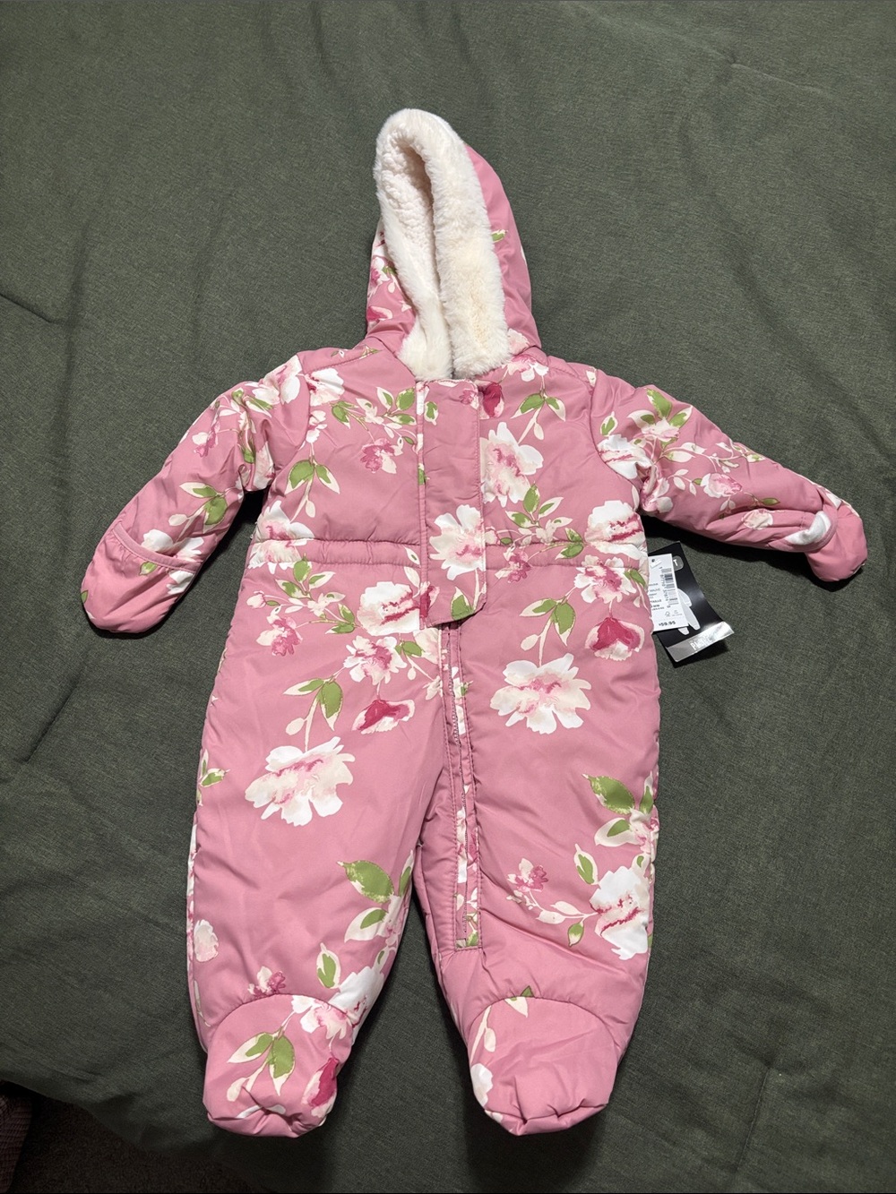 The Children's Place Pink Floral Hooded Baby One-Piece snowsuit
